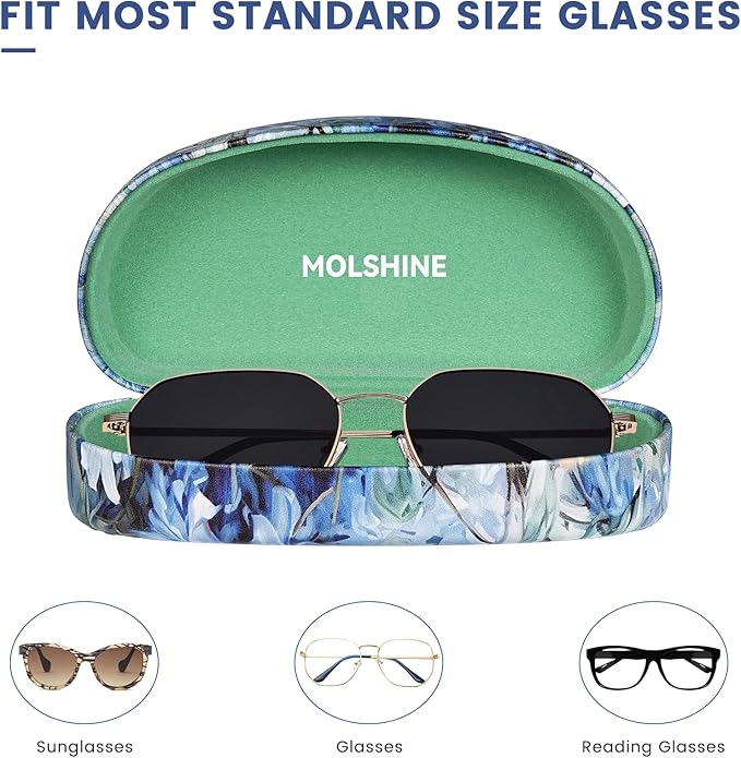 molshine Hard Shell Sunglasses Case,Classic Large Glasses Case for Sunglass, Eyeglasses with Cleaning Cloth, Pocket