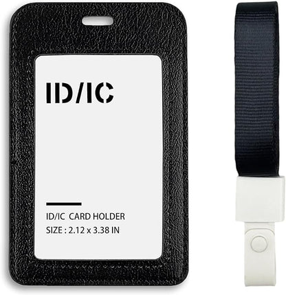Leather ID Badge Holder with Lanyard for Women and Men, Vertical ID Card Holder, 2 Card Slots, 18 Inch Neck Lanyard for Work, School, Office