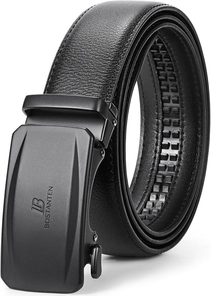 BOSTANTEN Mens Belt Leather Ratchet Belt For Men Dress and Casual with Adjustable Buckle, Trim to Fit