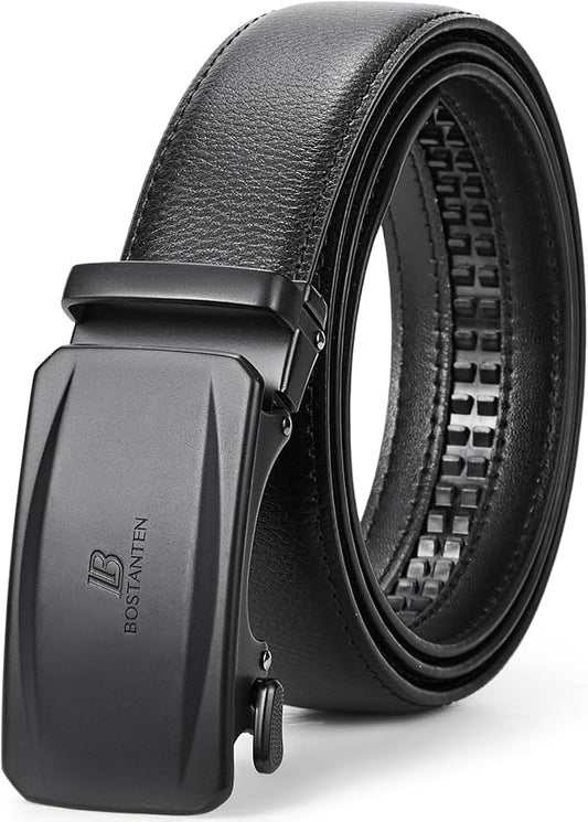 BOSTANTEN Mens Belt Leather Ratchet Belt For Men Dress and Casual with Adjustable Buckle, Trim to Fit