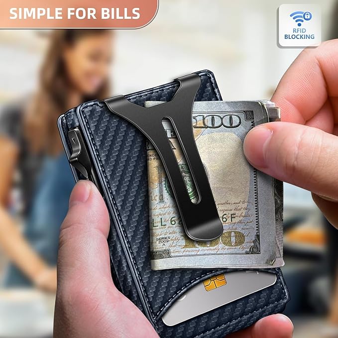 Genuine Leather Wallet for Men Slim Magnetic Flip Bifold with Money Clip and Metal Card Case Holds 9 Cards Ideal for Gifts and Daily Use (Purplish Blue)