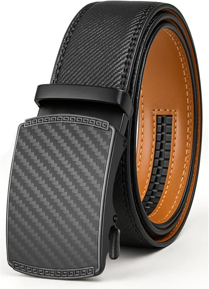 Men's Ratchet Belt Genuine Leather No-Hole Slide Buckle - Adjustable Men's Dress & Casual Belt