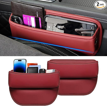 Universal Fit Premium Leather Car Seat Gap Filler Organizer, Center Console Organizer for Car SUV Truck (Burgundy，2 Pack)