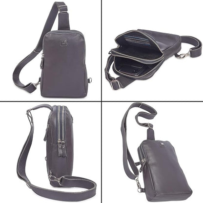 Leather Sling Bag for Women Genuine Crossbody Purse Small Trendy Cross Over Chest with Phone and Credit Card Slots (Dark Grey Nappa)