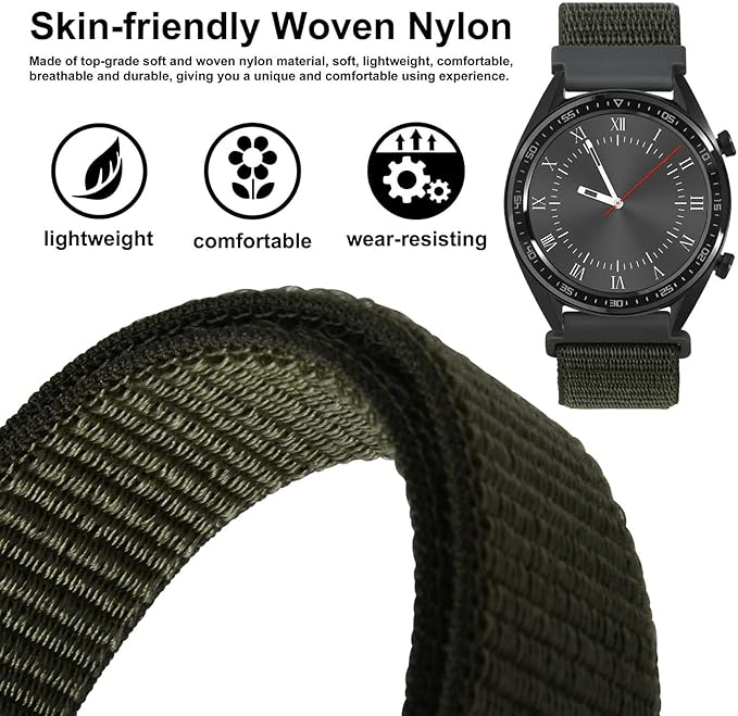 WOCCI 19mm Adjustable Nylon Watch Band, Quick Release Sport Loop Strap (Army Green)