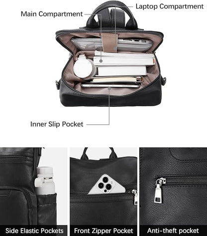 BOSTANTEN PU Leather Laptop Backpack for Women Designer Travel Backpack with Laptop Compartment Ladies Computer Shoulder Bags