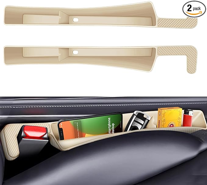 2PCS Car Seat Gap Filler, Vehicle Seat Organizer for Avoiding Dropped Items, Fill The Gap Between Seat and Console, No Drop Seats Guard for Coins Wallets Keys, Universal Car Accessories (Beige)