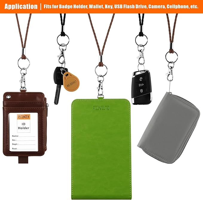 PLENTY Braided Leather Lanyard, 2PCS 19IN Strong Office Long Neck Strap with Clasp and Keychain for ID Badge and Keys