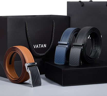 VATAN Men's Belt Leather Ratchet Belt for Men Dress Casual Every Day with Adjustable Buckle, Trim to Fit