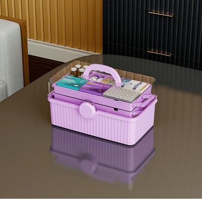 Yieach 3-Layer Plastic Art Supply Storage Organizer and First aid Organizer with Portable Handled and Multipurpose Home Medication Organizers Storage Box for Ivf Must Haves Medicine Storage,Purple