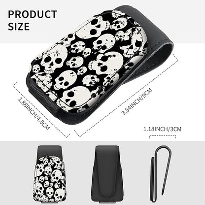 Sunglasses Holder for Car Visor, PU Leather Glasses Clip Organizer, Cute Magnetic Eyeglass Holder for Vehicle Sun Visor, Car Interior Accessory for Women & Men Black White Skull Pattern