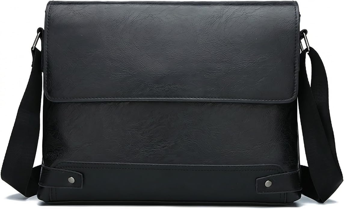 Vintage PU Leather Mens Messenger Bag - Slim Crossbody Shoulder Bag for Work, Travel & Daily Commute Casual Tablet Satchel