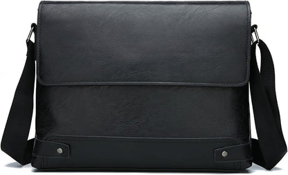 Vintage PU Leather Mens Messenger Bag - Slim Crossbody Shoulder Bag for Work, Travel & Daily Commute Casual Tablet Satchel