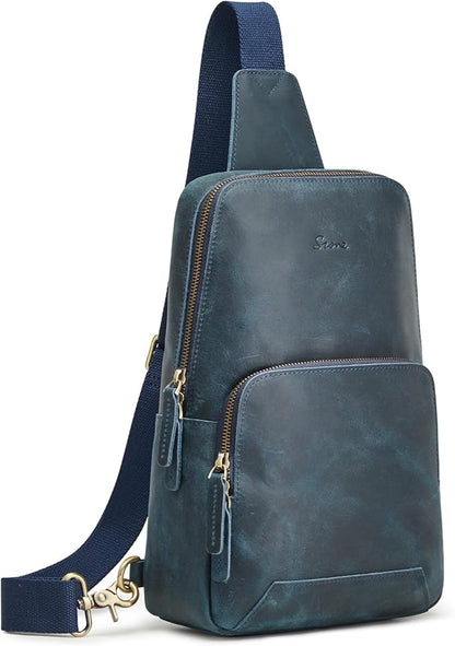 S-ZONE Sling Bag for Men Women RFID Blocking Genuine Leather Crossbody Shoulder Bag Backpack Hiking Daypack Travel | RFID Blocking, Genuine Leather, Hiking Daypack, Travel