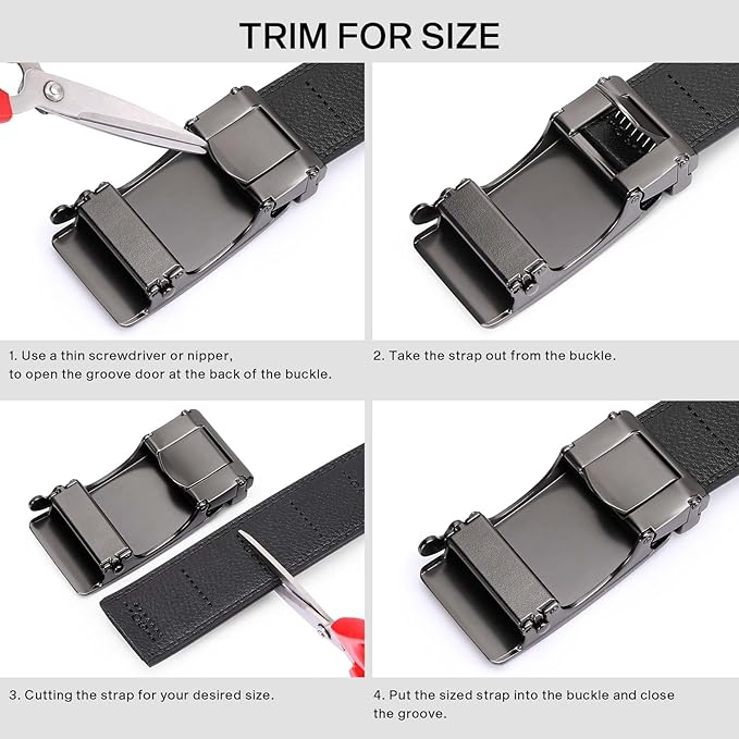 GAEKEAO Mens Belt Leather 1 3/8" - Micro-Adjust Buckle Ratchet Belts for Men Dress Casual to Formal Trim to Fit with Gift Box