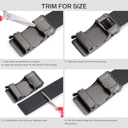 GAEKEAO Mens Belt Leather 1 3/8" - Micro-Adjust Buckle Ratchet Belts for Men Dress Casual to Formal Trim to Fit with Gift Box