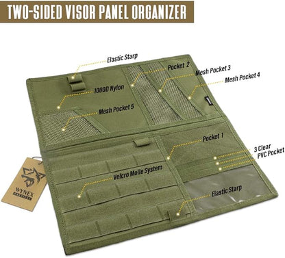 WYNEX Tactical Car Visor Organizer with Double-Sided MOLLE Panel, Universal Vehicle Sun Visor Storage for Essentials & Gear, Compatible with Cars, Pickup Trucks, Vans, SUVs
