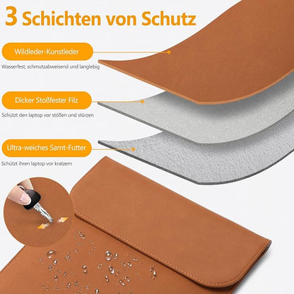 HYZUO 15 Inch Laptop Sleeve Case Bag for MacBook Air 15 M5 A3448 M4 A3241 M3 A3114 M2 A2941 2026-2023, 15" Surface Laptop 7/6/5/4/3, MacBook Pro 15 2019-2016, Faux Suede Leather, Brown