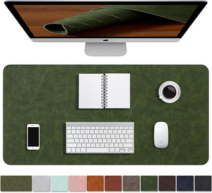 Distressed Leather Desk Mat - Non-Slip PU Leather Desk Pad Protector - Large Waterproof Mouse Pad Computer Keyboard Desk Mat Desk Accessories for Office & Home (Forest Green, 36"x 17")