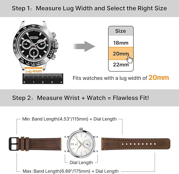 Fullmosa 18mm 20mm 22mm 24mm Leather Watch Bands, 2 Pack Soft Quick Release Watch Strap Compatible with Garmin Vivoactive 5/6/4/3, Venu 4/3S/2S, Samsung Galaxy Fossil Amazfit for Men Women,20mm Saddle Brown&Black/Black&Black