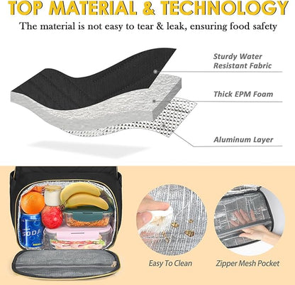 MATEIN Work Backpack with Lunch Compartment, Insulated Quilted Lunch Backpack for Women, Water Resistant Lunchbox Back Pack for Nurse, 15.6 Inch Teacher Work Bag for Office Business Commuting, Black