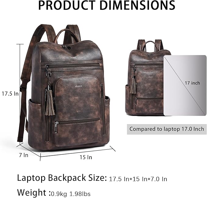 Shrrie Upgraded Large Travel Laptop Backpack with Laptop Compartmetn Fits 17 inch Laptop,Waterproof Vegan Leather Computer Backpack for Women and Men Work Business College