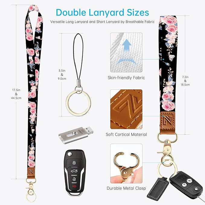 A-Z Letter 2-in-1 ID Badge Holder & Lanyard Wallet for Teachers,Nurse,Professionals-Cute Zippered Coin Pouch,Removable Wristlet & Neck Lanyard,5 Card Slots Stylish Work Essential F
