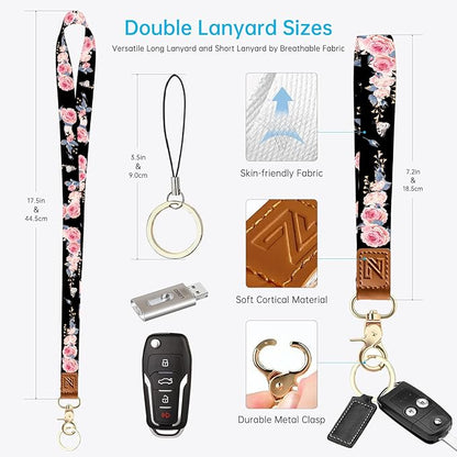 A-Z Letter 2-in-1 ID Badge Holder & Lanyard Wallet for Teachers,Nurse,Professionals-Cute Zippered Coin Pouch,Removable Wristlet & Neck Lanyard,5 Card Slots Stylish Work Essential F