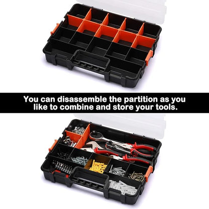 AIRTOON Tool Box Organizer Interlocking Black Small Parts Organizer for Fasteners and Crafts w/Removable Dividers (2 Piece Pack)