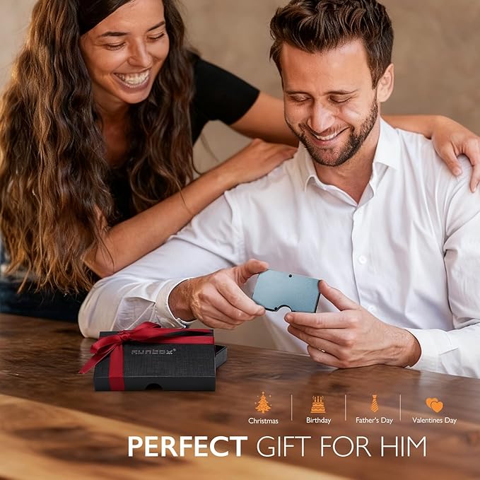 RUNBOX Slim Wallet for Men - RFID Blocking Metal Card Holder with Money Clip,Minimalist Thin Front Pocket Wallet, Holds 15 Cards,Gifts for Men,Men's Accessories