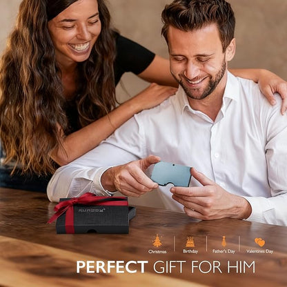 RUNBOX Slim Wallet for Men - RFID Blocking Metal Card Holder with Money Clip,Minimalist Thin Front Pocket Wallet, Holds 15 Cards,Gifts for Men,Men's Accessories