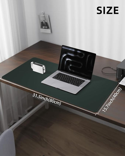 Leather Desk Pad Protector, Green Office Mat, Non-Slip PU Leather Blotter, Laptop Desk Pad, Waterproof Writing Pad (Dark Green, 31.5" x 15.7")
