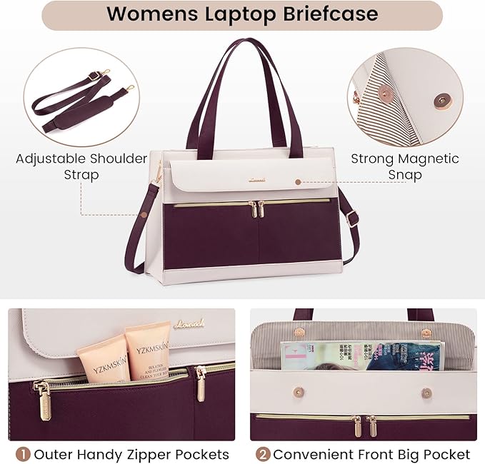 LOVEVOOK Laptop Bag Women 15.6 Inch Laptop Tote Professional Leather Computer Briefcase Waterproof Shoulder Bag Large Capacity Business Teacher Office Crossbody Purse