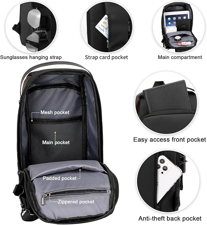 Peicees Mens Crossbody Bag Man Bags Mens Purse Anti-theft Leather Sling Bag Shoulder Bag Chest Bag for Daily Use, Black Gold