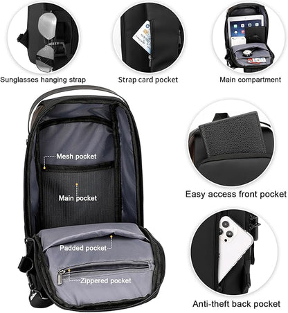 Peicees Mens Crossbody Bag Man Bags Mens Purse Anti-theft Leather Sling Bag Shoulder Bag Chest Bag for Daily Use, Grey Gold