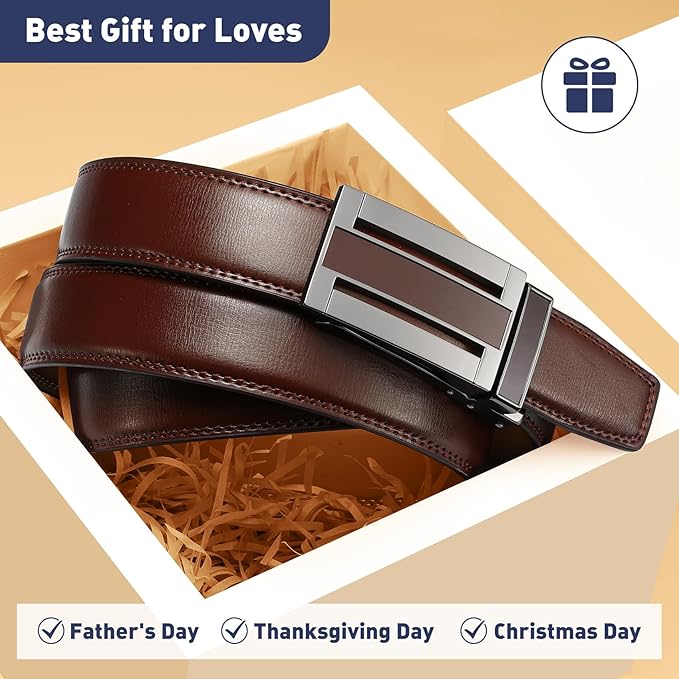 Men's Belt, Leather Ratchet Belt For Men's Dress 3.0cm,1 1/8" Size Adjusted Automatic Buckle