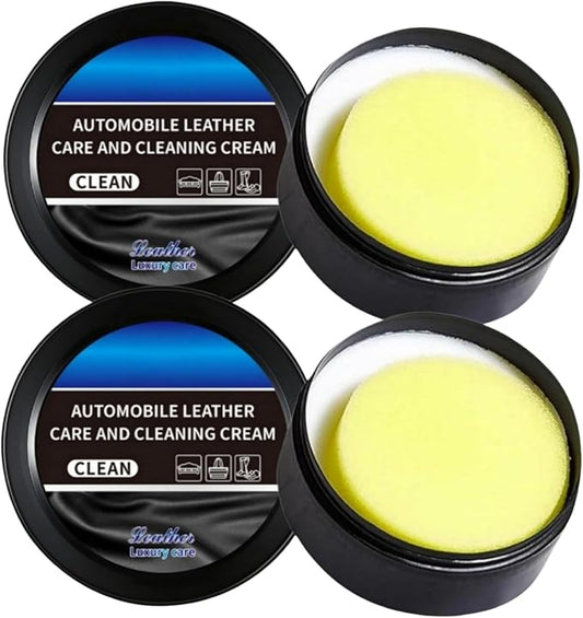 Leather Balm for Cars, Leather Cleaner and Conditioner for Car Interior, Multifunctional Cleaning and Care Cream & Cleaning Paste, Deep Cleaner & Leather Repair Kit for Furniture, Shoes, Bags(2PC)