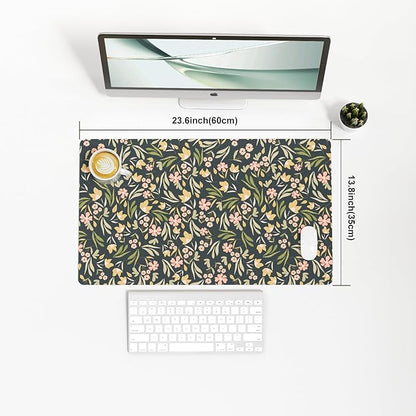 Colorful Star Large Mouse Pad, PU Leather Waterproof Desk Mat, Computer Gaming Mouse Pad, XXL Extended Mousepad Non Slip Desk Pad for School Office Home 23.6" x 13.8" - Ditsy Floral Print