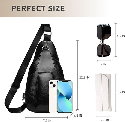 Sling Bag Set, PU Leather Sling Bag, Multi-Zipper Design for Travel, Outdoors, Valentine’s Day Gifts