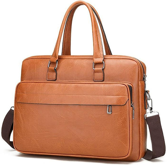 Men's Leather Laptop Bag 15 IN, Water-Resistant Briefcase Messenger Bag for Work, Business, Shoulder Crossbody Office Satchel