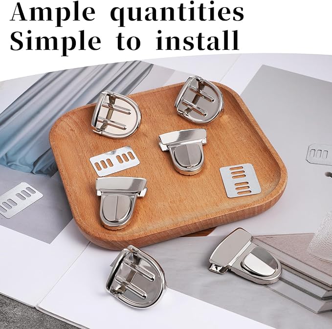 6 PCS Metal Tuck Lock Clasp Catch Thumb Lock Purse Buckle Fasteners Metal Clasp Locks Hardware Clips for DIY Wallet Handbag Leather Craft Making, Silver