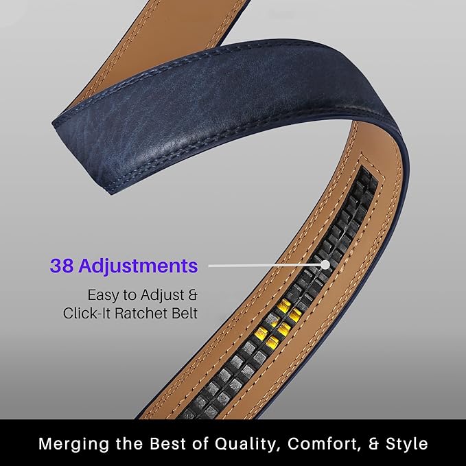 Marino Avenue Ratchet Belt for Men. Adjustable Leather Dress Belt with 38 Easy to Click Into Place Ratchet Closures.