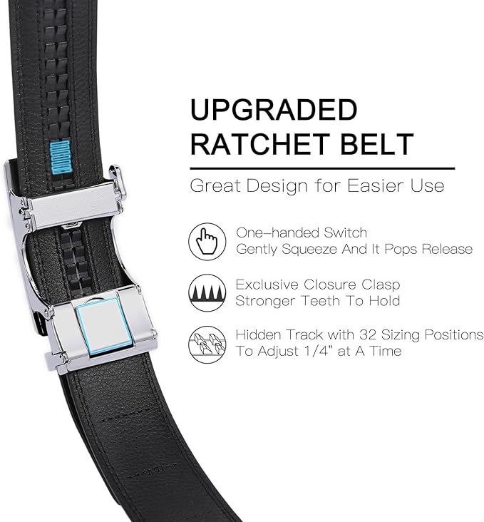 GAEKEAO Mens Belt Leather 1 3/8" - Micro-Adjust Buckle Ratchet Belts for Men Dress Casual to Formal Trim to Fit with Gift Box