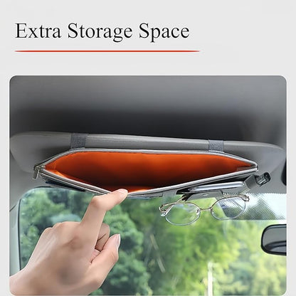 Generic Car Sun Visor Organizer, PU Leather Auto Visor Pocket, Interior Accessories Organizer with Multi-Pocket and Glasses Holder, for Car, Truck, SUV, etc., grey, TB001