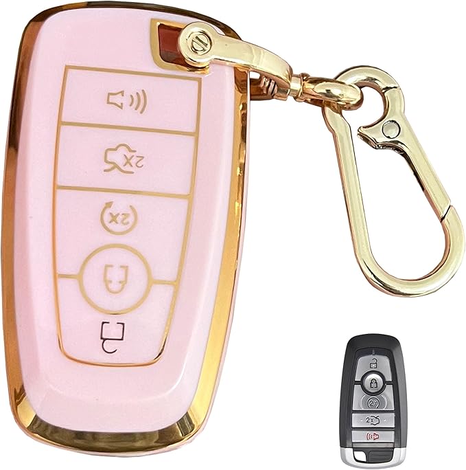 Keyless Entry Remote for Ford Key Fob Cover Protective Shell Fits for Ford Edge Escape Expedition Explorer Fusion Mustang Ranger F-150 F-250 (5-Button-Pink)