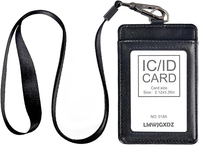Leather Badge Holder with Adjustable Lanyards,Swivel Metal Clasp for Offices, Staff, Students, Employees(Black)