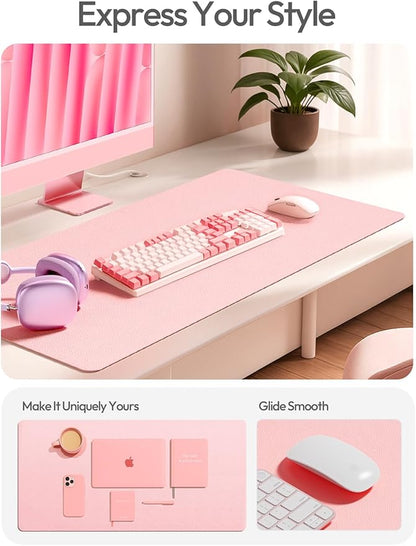 YSAGi Leather Desk Protector, Office Mat, Large Mouse Mat, Non-Slip PU Leather Blotter, Laptop Pad, Waterproof Writing Pad for Office and Home (Light Pink, 23.6" x 13.8")
