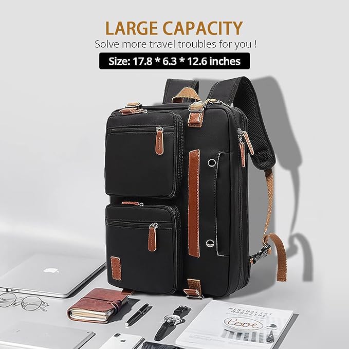 MOLNIA 3 in 1 Laptop Bag for Men, 17.3 Inch Work Bags for Men, Laptop Backpack, Briefcases, Messenger Bag, Computer Bags for Laptops for Men Women, Black