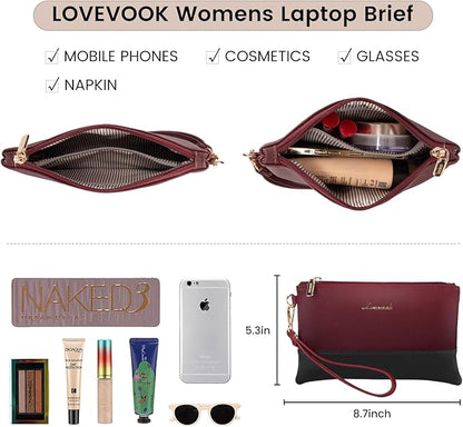 LOVEVOOK Laptop Tote - 15.6 Inch Professional Leather Computer Briefcase - Waterproof Shoulder Bag - Large Capacity Business Teacher Office Bag - Crossbody Purse