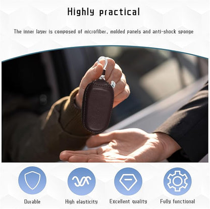 Car Key Case, Genuine Leather Auto Key Fob Cover Case, Key Fob Protector with Metal Hook, Car Smart Keychain Holder (Coffee)